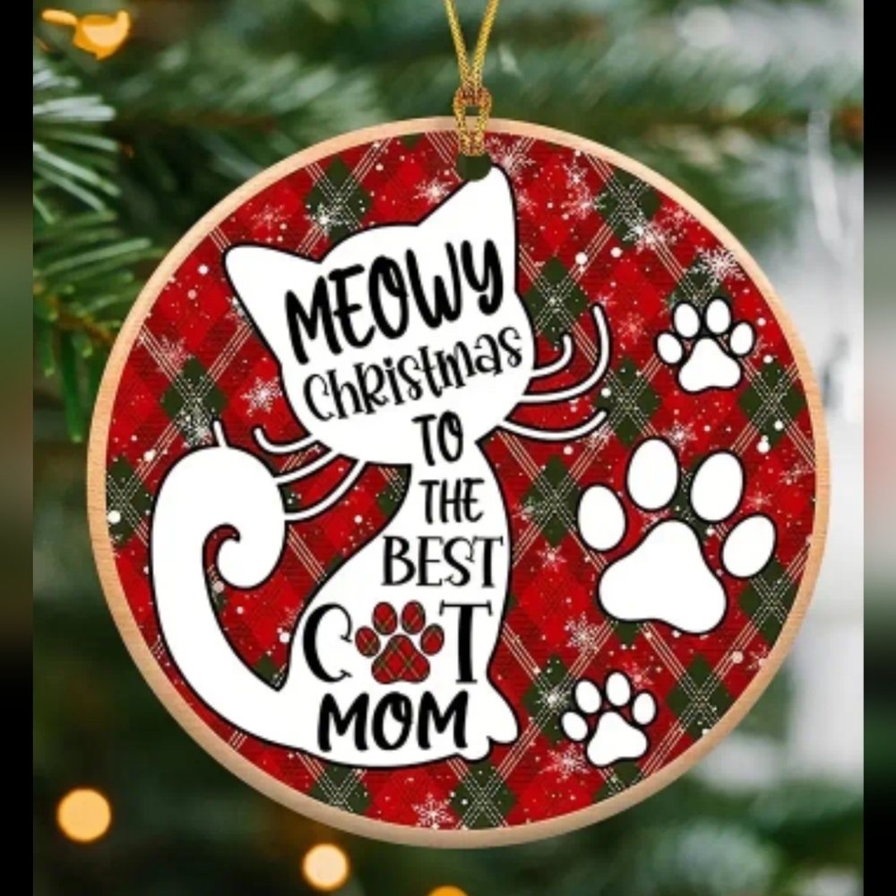 New Cat Mom Christmas wooden ornament gift